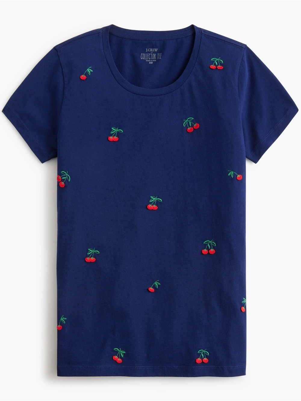 JCrew Factory Collectors Tee Navy Blue Embroidered Cherry Print Small
